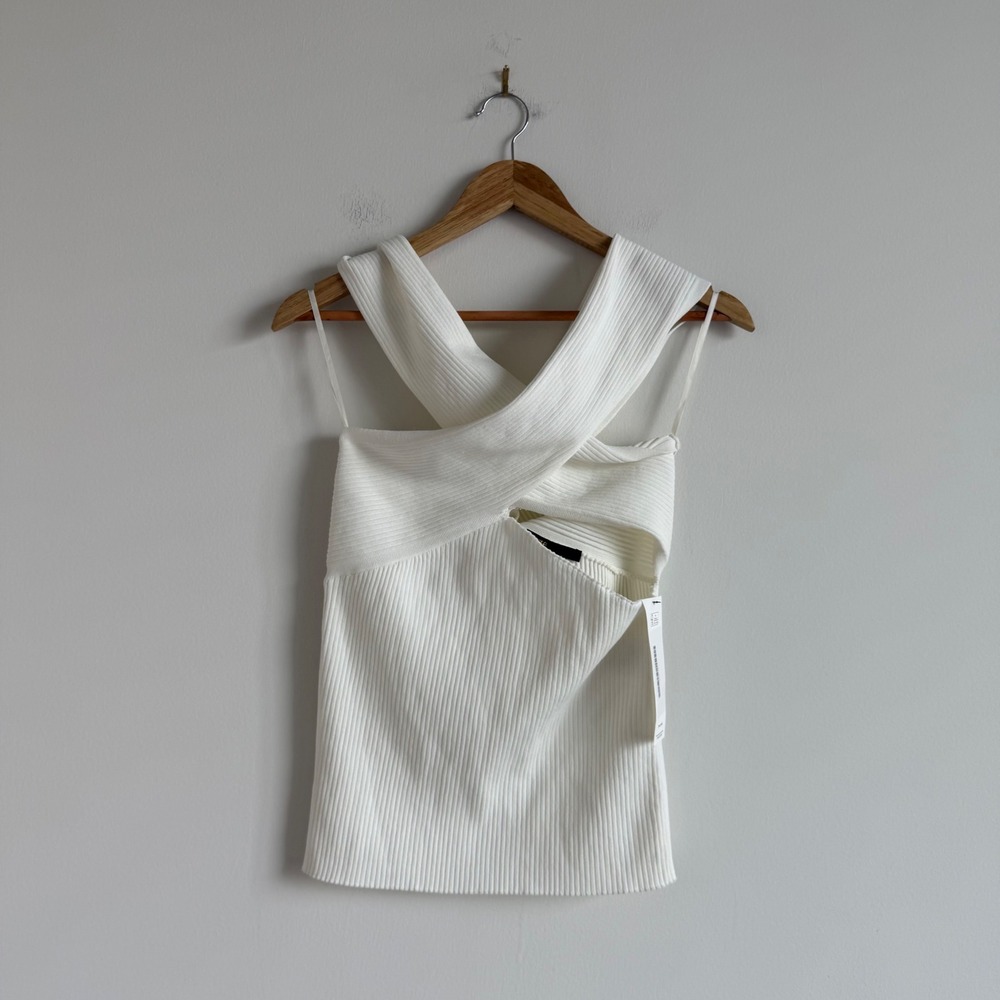 Maje Crossover Manhattan Knit Top in White‎ Women's Size 3